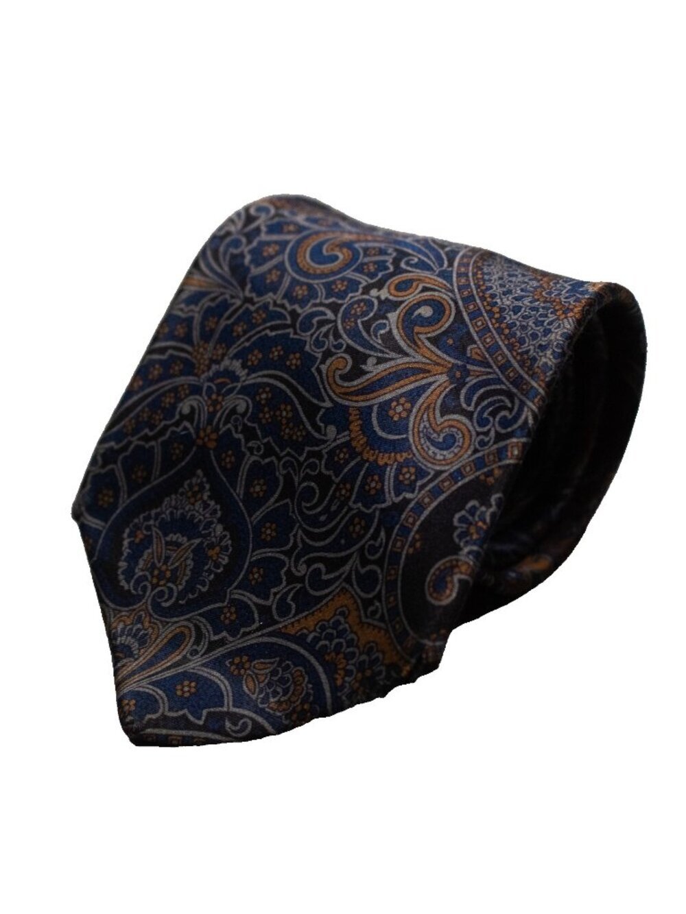 Vintage Garveys Tie 100% Silk Paisley Print Satin Canada Blue 4"